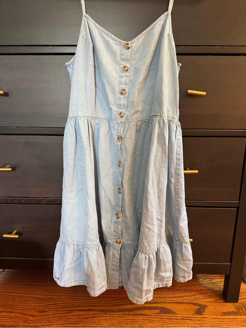 Japna Light Blue Button-Down Sundress with Ruffle Hem